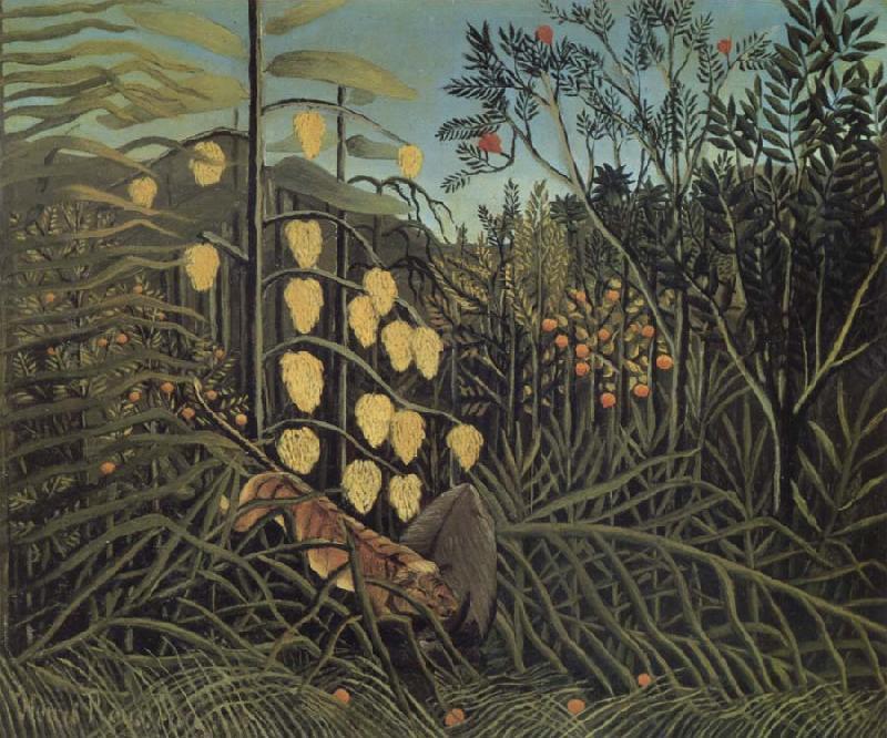 Henri Rousseau In a Tropical Forest.Struggle between Tiger and Bull China oil painting art
